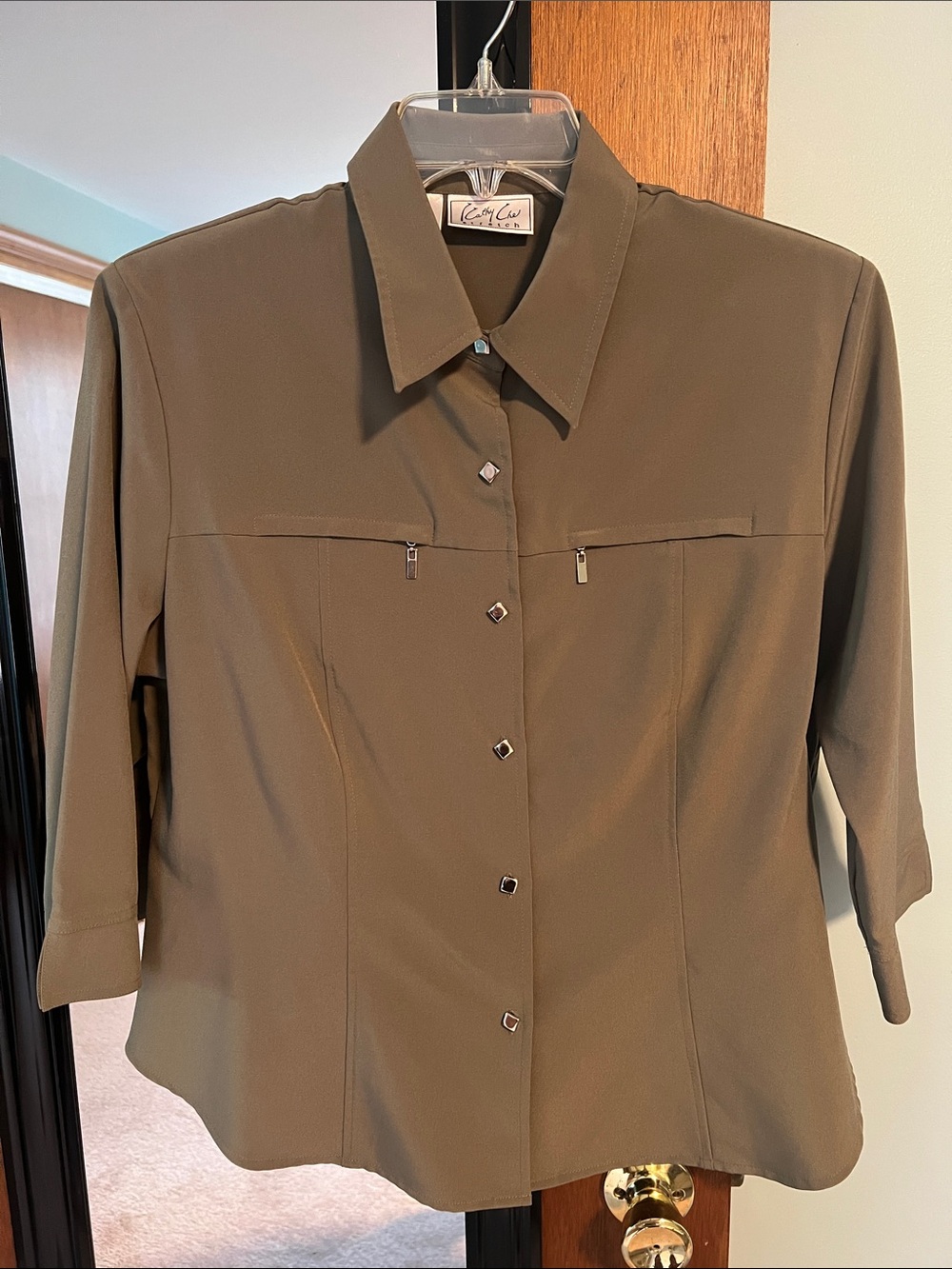 Vintage Olive Green Button-Front Women's Shirt by Kathy Che size 14